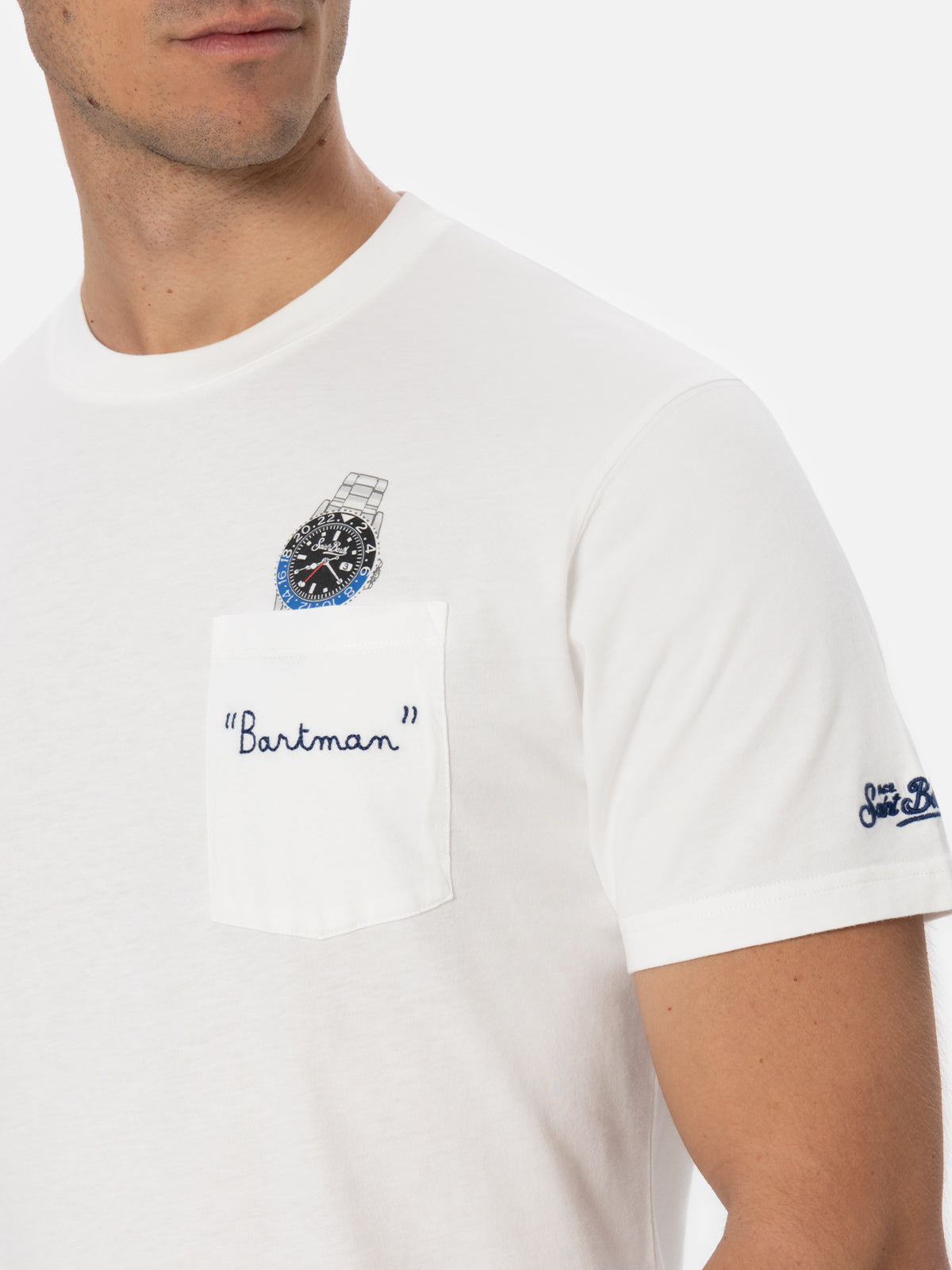 Weißes Baumwoll-T-Shirt für Herren Connor mit Bartman-Stickerei