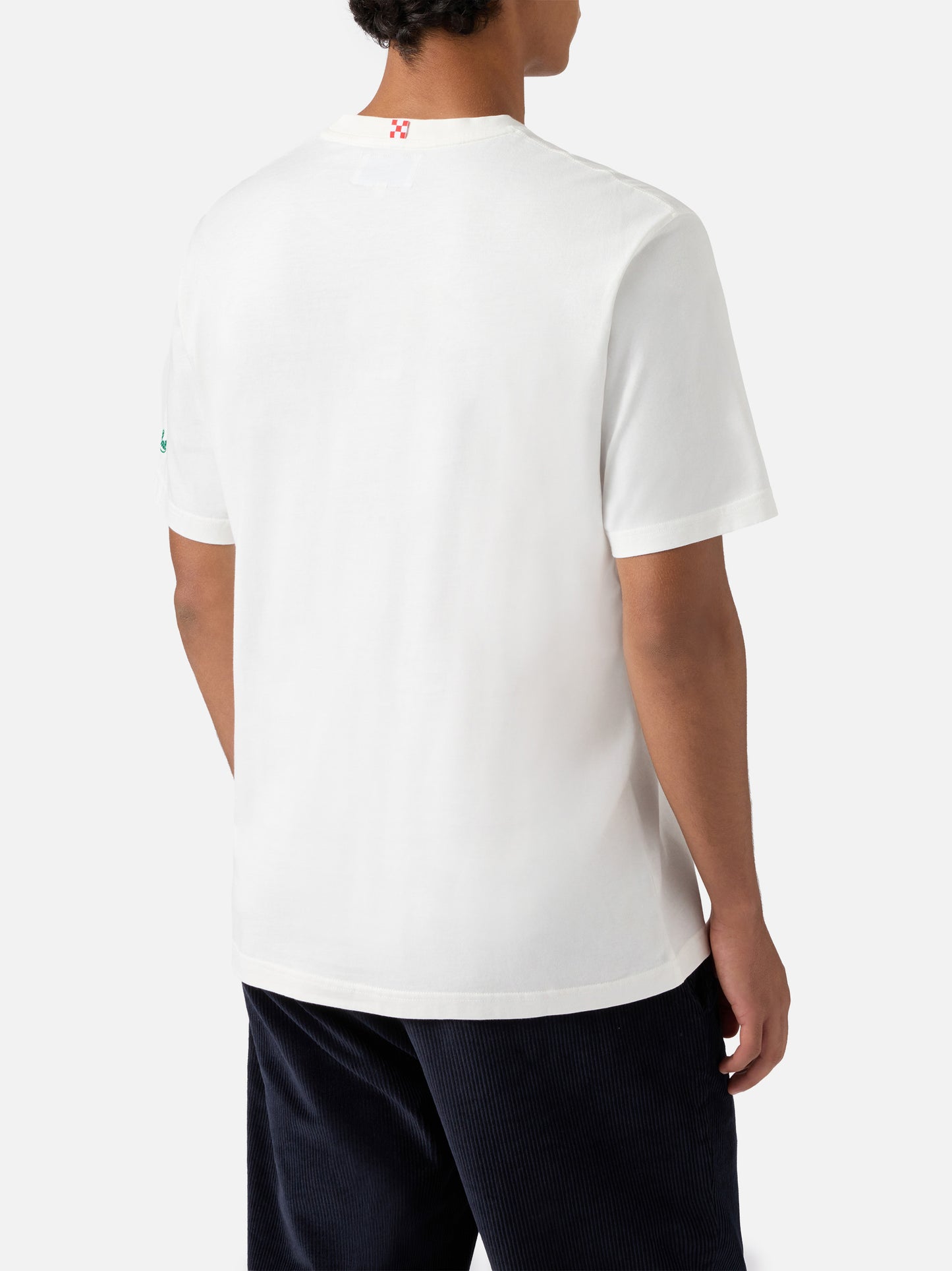 Connor cotton T-shirt in white with Va tutto al contrario pocket embroidery