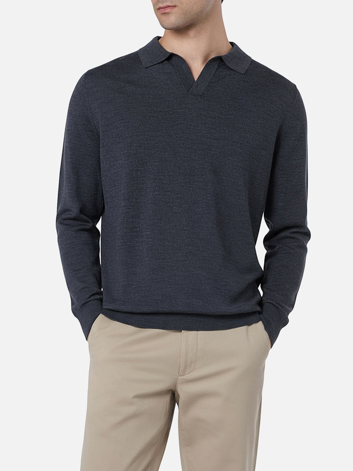 Polo da uomo in lana merino color antracite Covent
