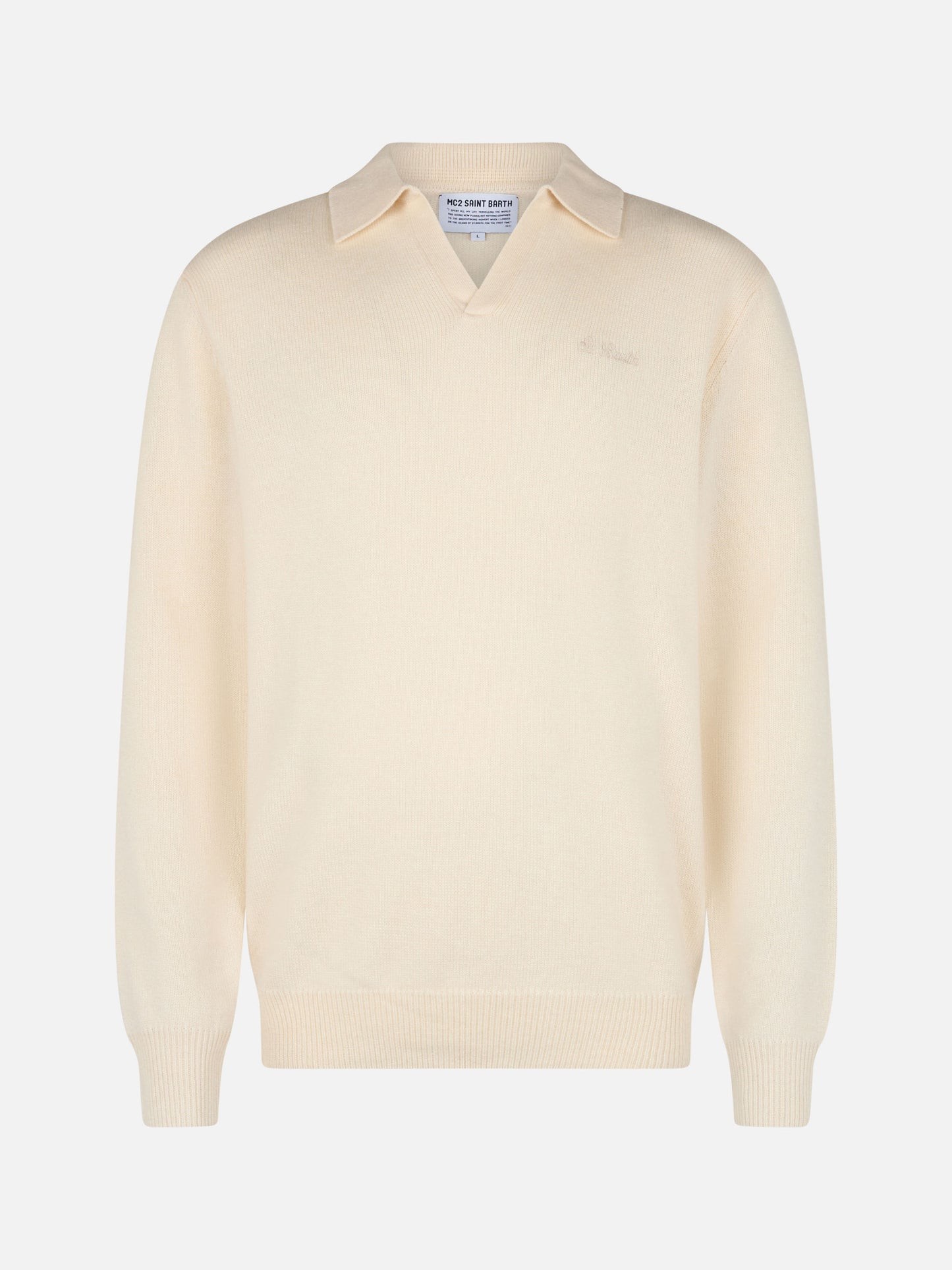 Maglione bianco da uomo misto cashmere con collo a polo Covent
