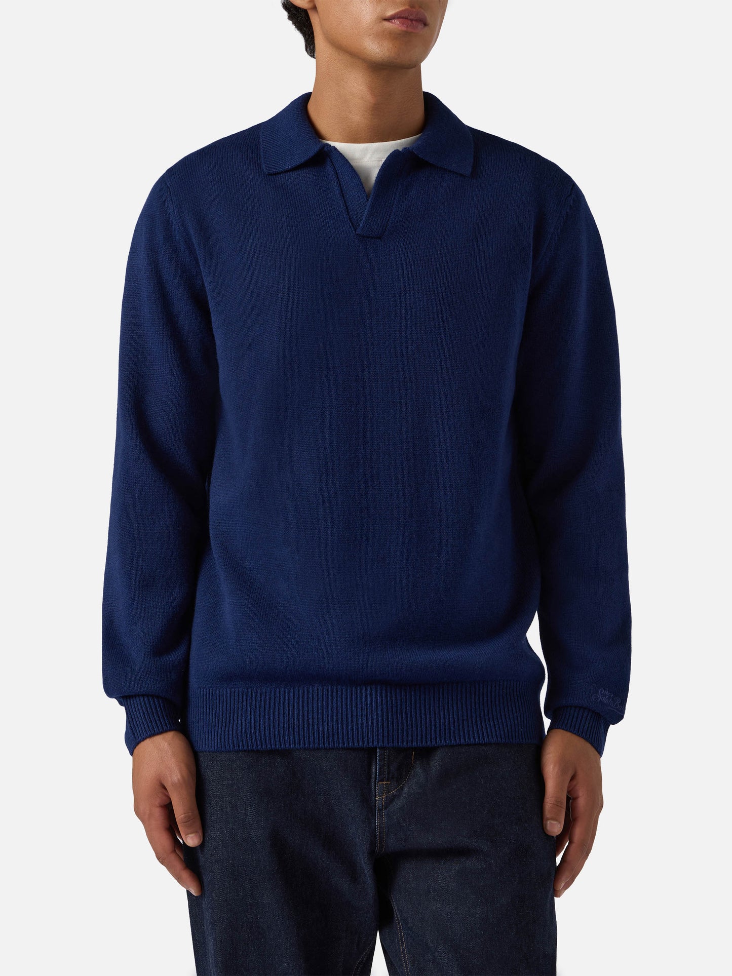 Navy blue pure-wool knit polo Covent