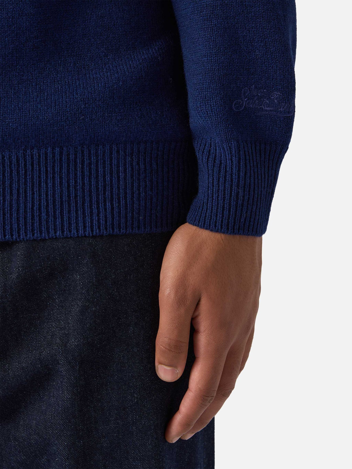 Navy blue pure-wool knit polo Covent