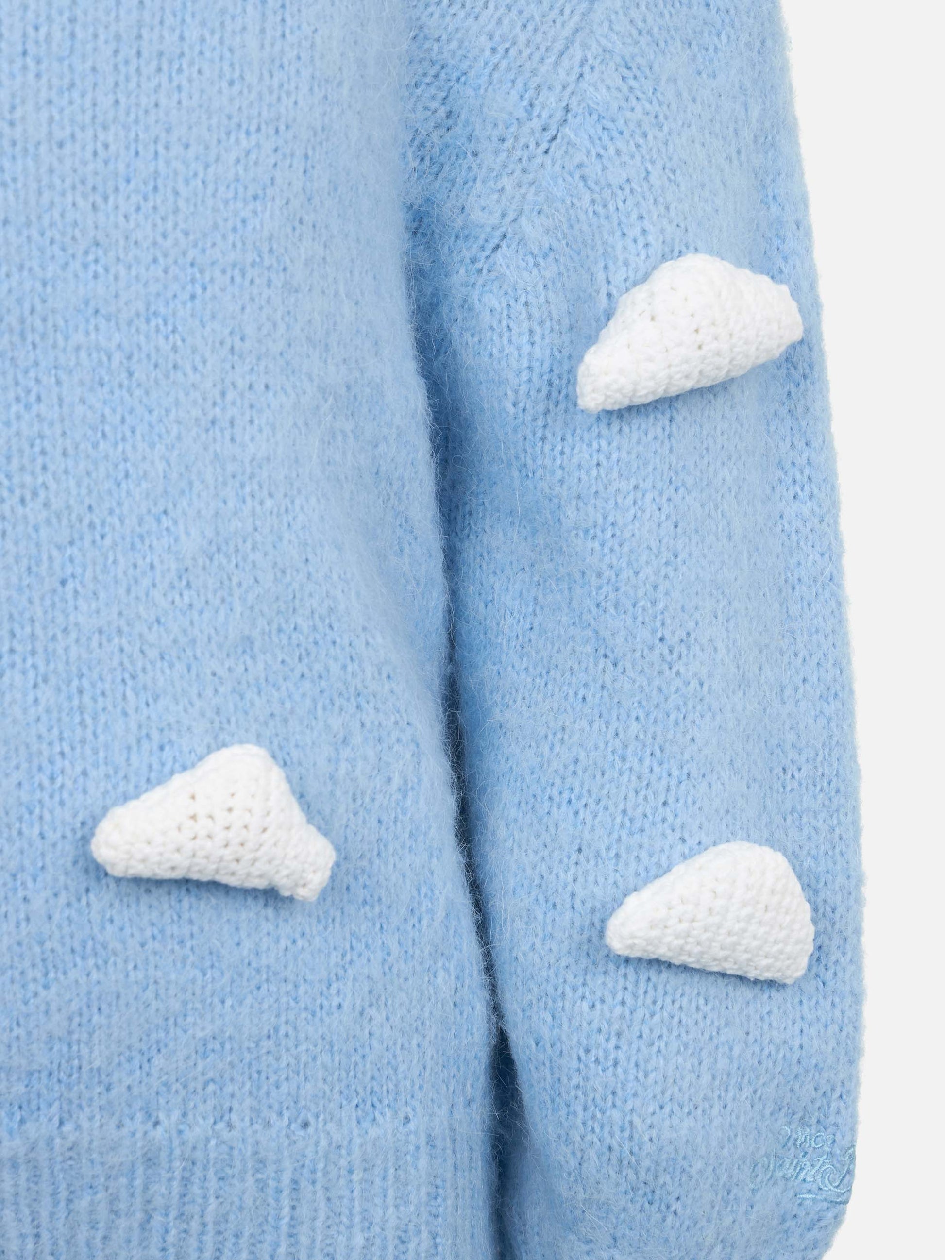 Girl boxy shape soft sweater Danya Jr with crochet cloud 3D patches - MC2 Saint Barth