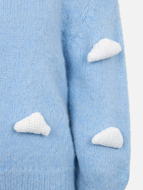 Girl boxy shape soft sweater Danya Jr with crochet cloud 3D patches - MC2 Saint Barth