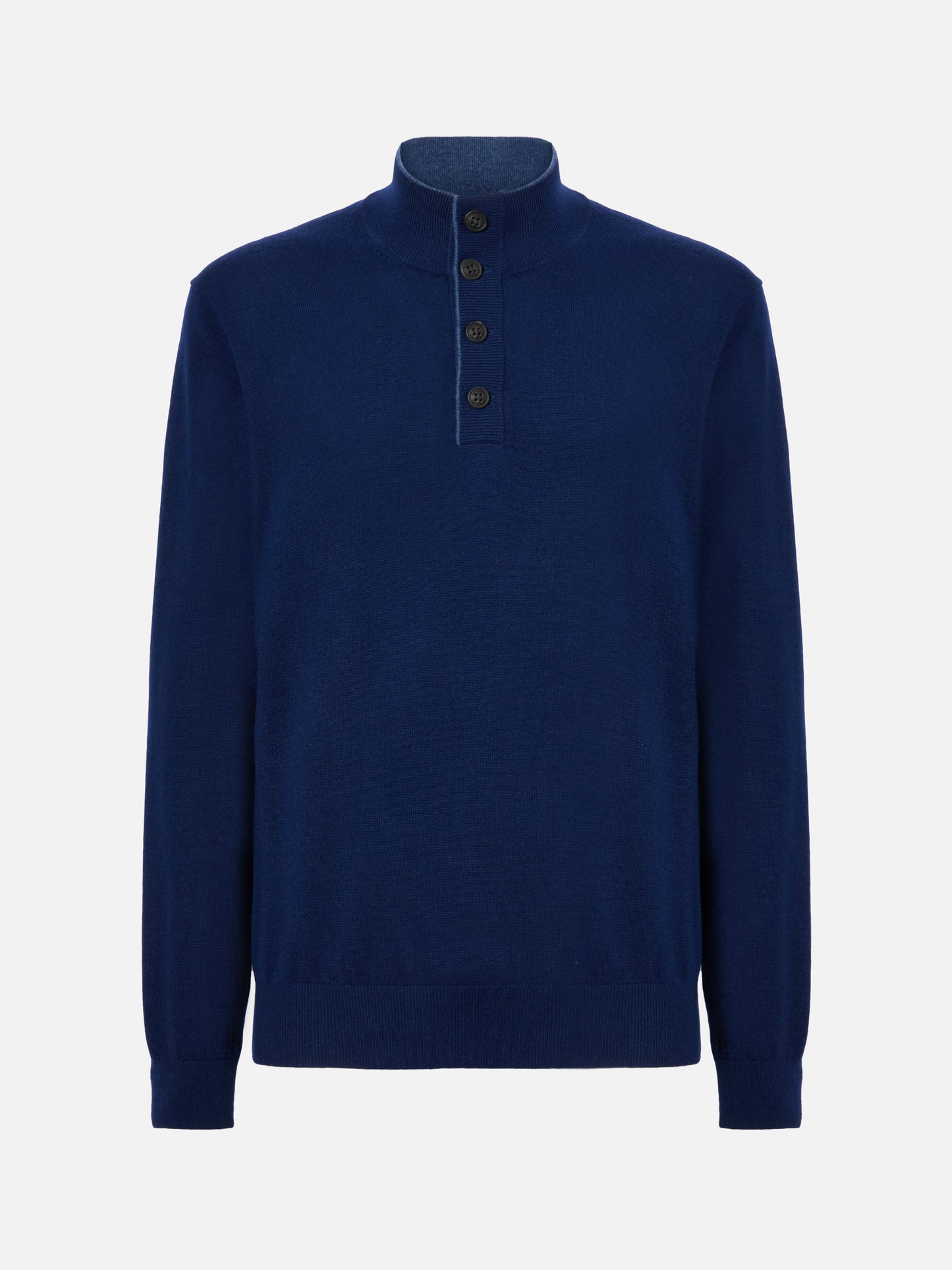 Maglione mezzocollo con zip in lana merino e cashmere blu navy