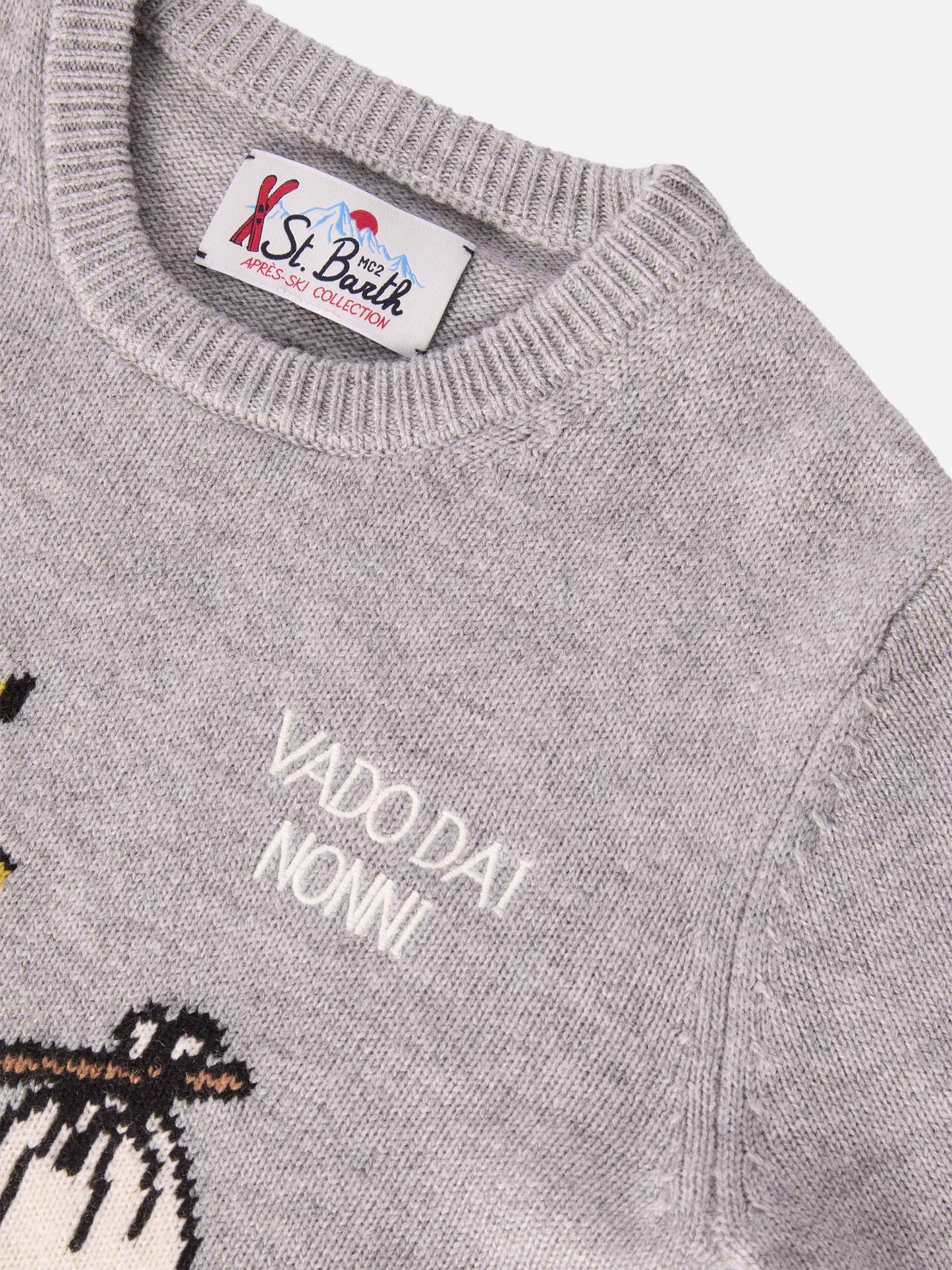 Sweater Douglas in cashmere blend with Woodstock print and Vado dai Nonni embroidery | PEANUTS SPECIAL EDITION