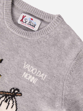 Sweater Douglas in cashmere blend with Woodstock print and Vado dai Nonni embroidery | PEANUTS SPECIAL EDITION