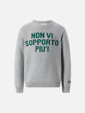 Grey crewneck sweater Douglas with Non vi sopporto più jacquard
