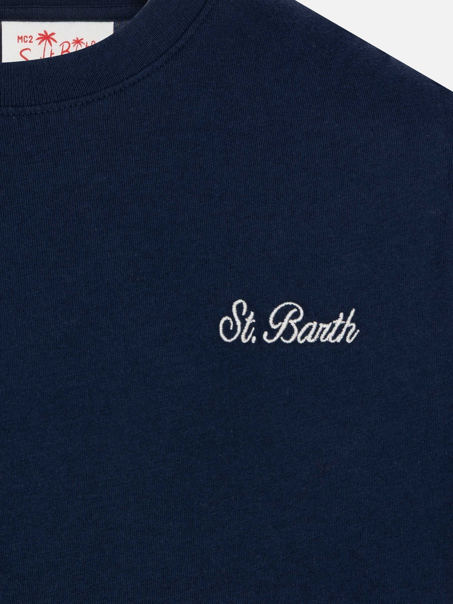 Marineblaues Baumwolljersey-T-Shirt Dover mit St. Barth-Stickerei