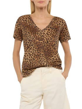 Linen jersey V-neck t-shirt Eloise with animalier print - MC2 Saint Barth