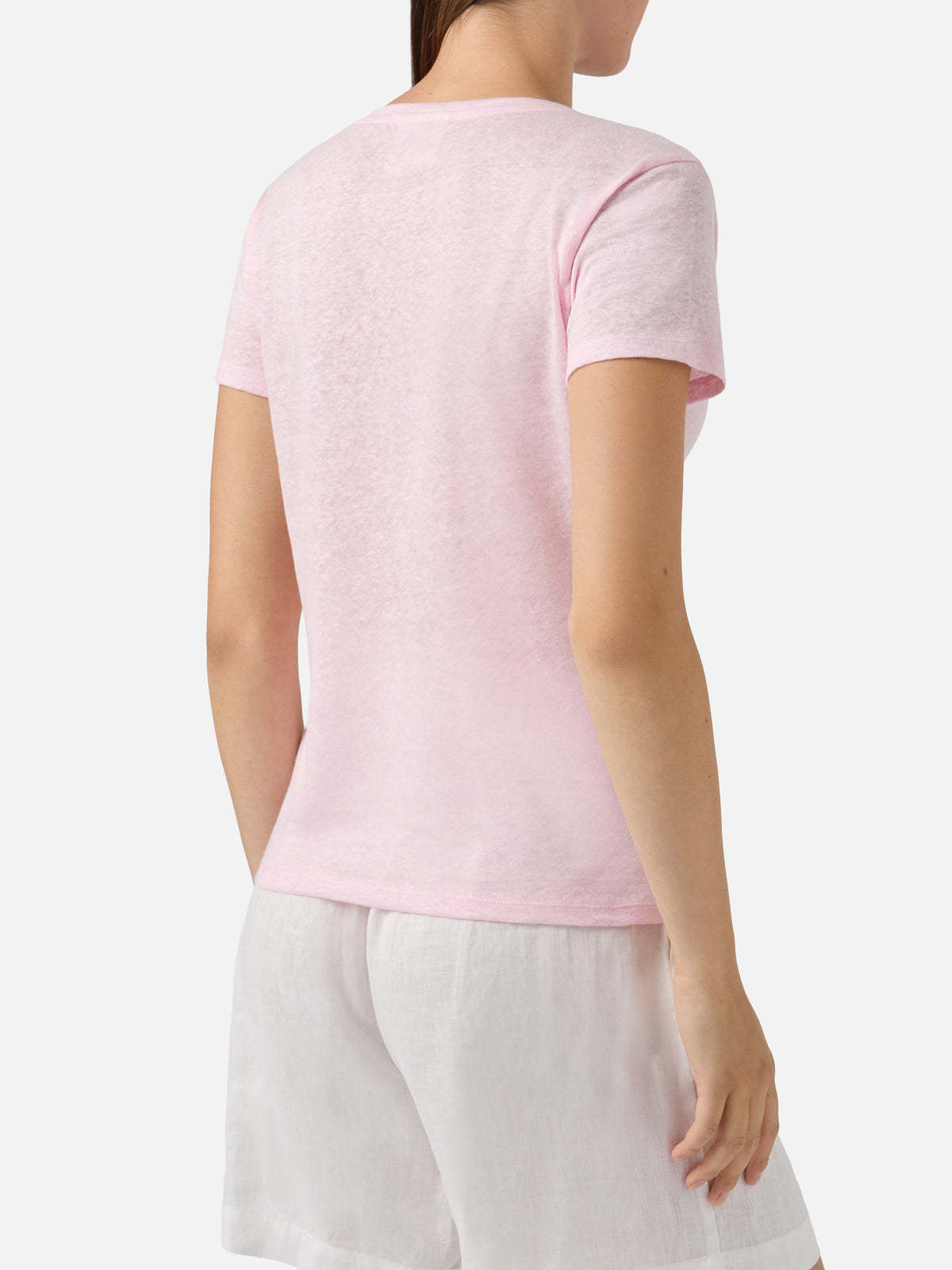 Rosa Eloise T-Shirt aus Leinen mit aufgesticktem Logo