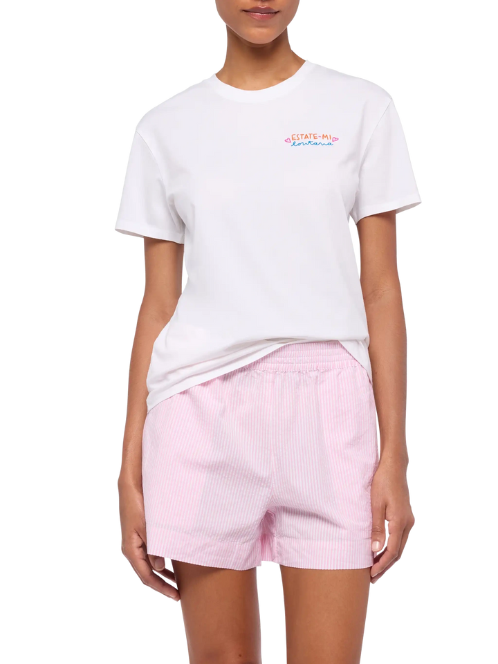 Emilie-Baumwoll-T-Shirt mit „Estate-mi Lontana“-Stickerei | INSULTI LUMINOSI SONDEREDITION