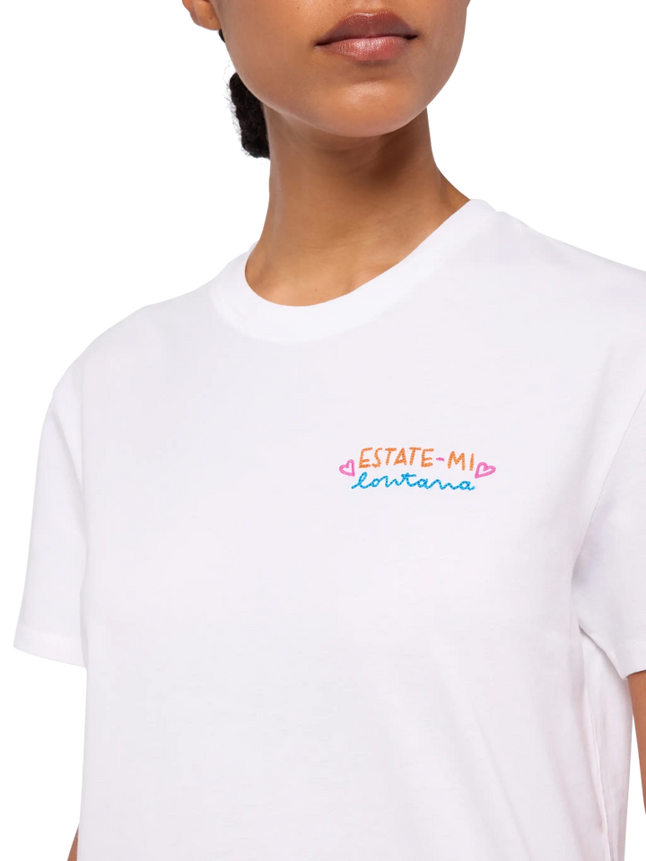 Emilie-Baumwoll-T-Shirt mit „Estate-mi Lontana“-Stickerei | INSULTI LUMINOSI SONDEREDITION