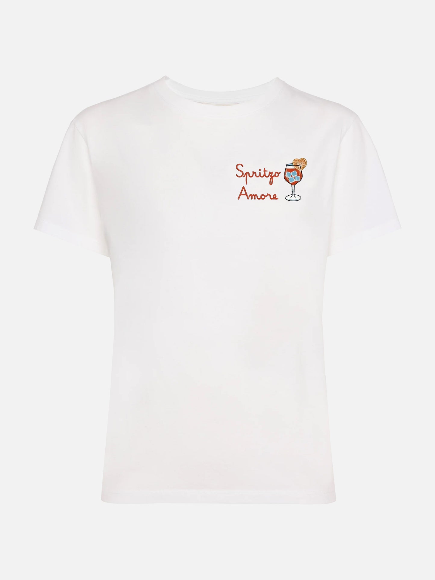 T-shirt Emilie in cotone bianco con ricamo Spritzo Amore