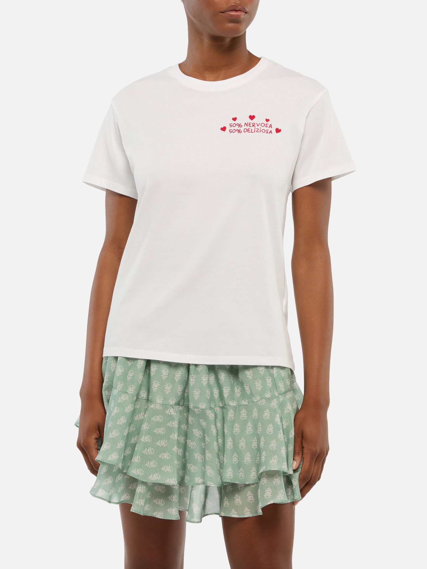 Baumwoll-T-Shirt „Emilie“ mit „50 Nervosa 50 Deliziosa“-Stickerei