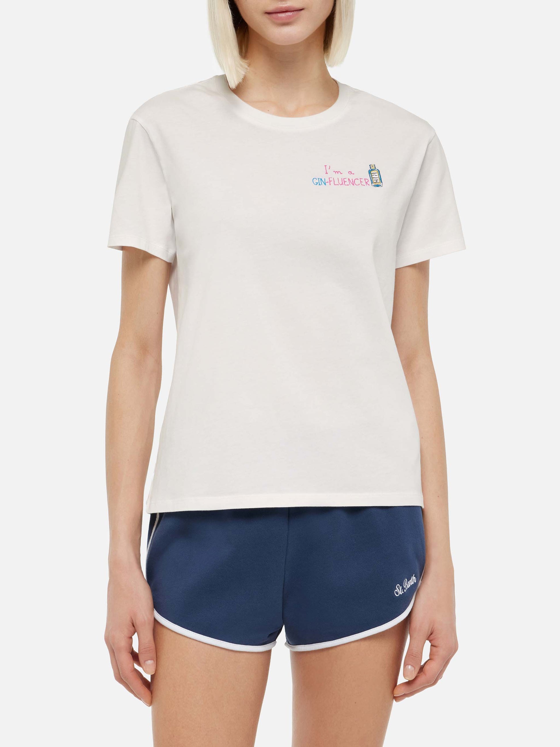 Emilie cotton t-shirt with GIN-fluencer embroidery - MC2 Saint Barth
