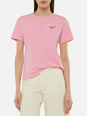 Emilie cotton t-shirt with Girls just wanna have wine embroidery - MC2 Saint Barth