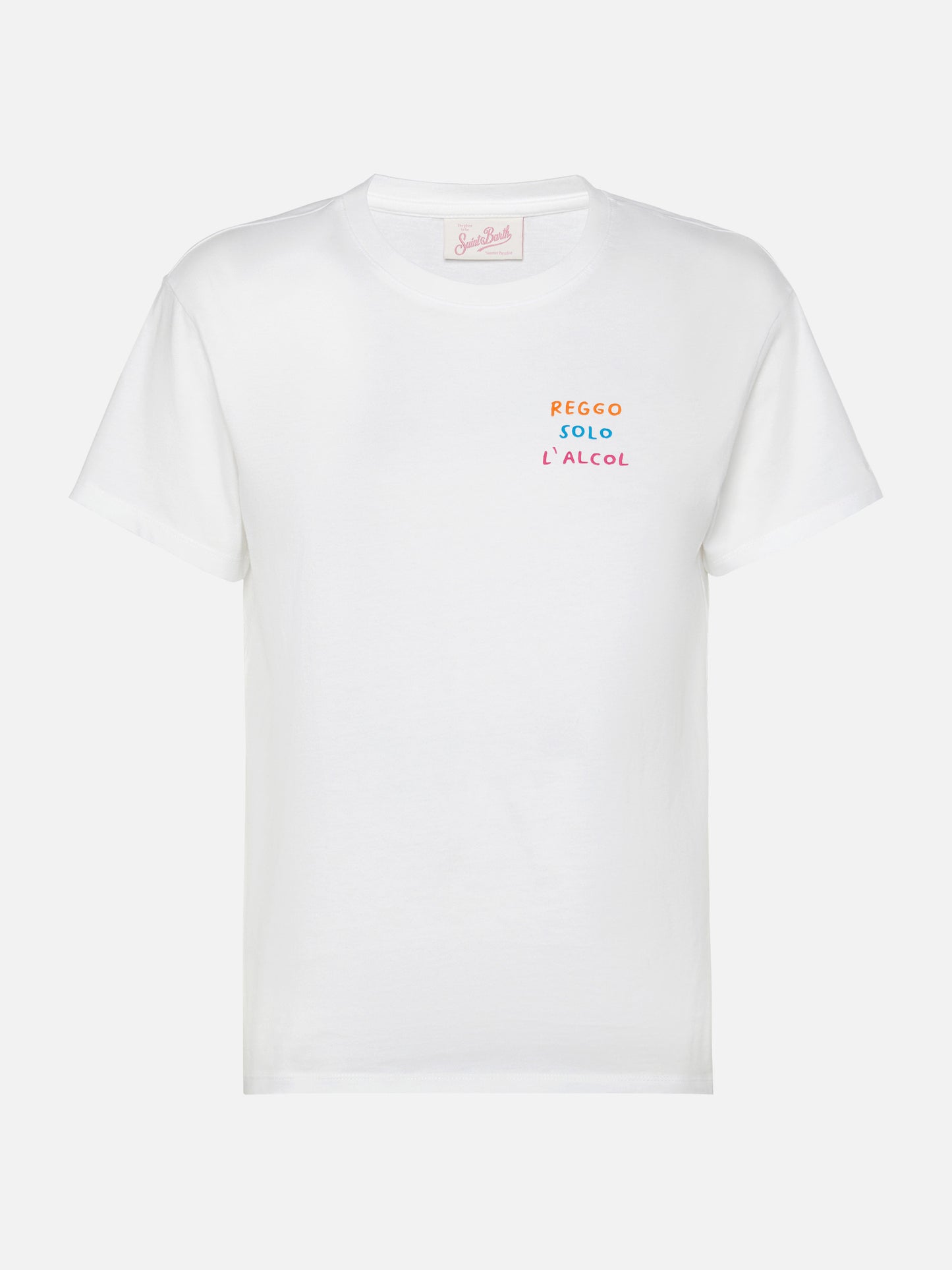 Emilie t-shirt in cotone con ricamo Reggo solo alcool