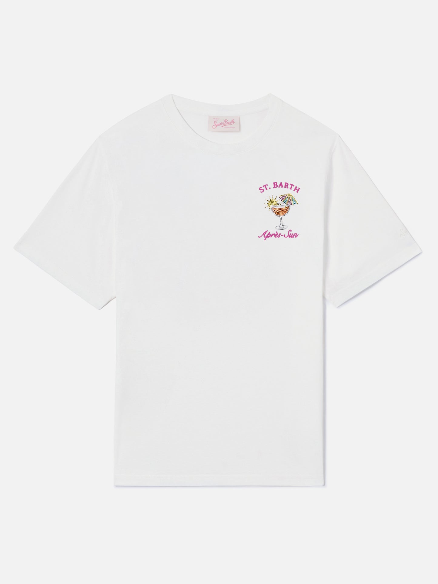 Weißes Emilie T-Shirt mit Après-Sun-Stickerei und Strasssteinen