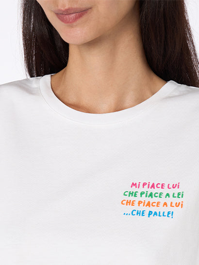 Woman white cotton jersey crewneck t-shirt Emiilie with Mi piace lui... embroidery - MC2 Saint Barth