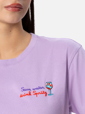 Woman cotton jersey crewneck t-shirt Emilie with Save water drink Spritz embroidery - MC2 Saint Barth
