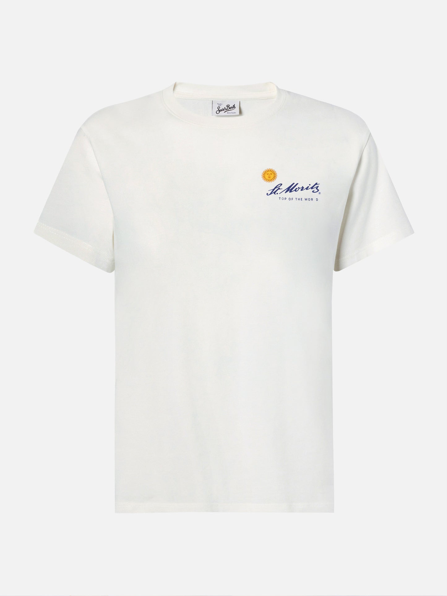 Emilie cotton T-shirt in white with St. Moritz print | ST. MORITZ TOP OF THE WORLD SPECIAL EDITION