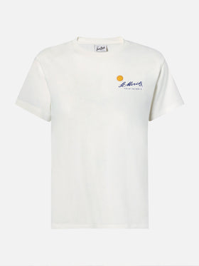 Emilie cotton T-shirt in white with St. Moritz print | ST. MORITZ TOP OF THE WORLD SPECIAL EDITION