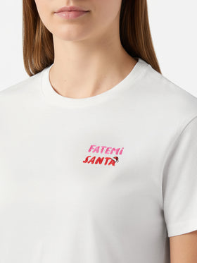 T-shirt Emilie in cotone bianco con ricamo Fatemi Santa