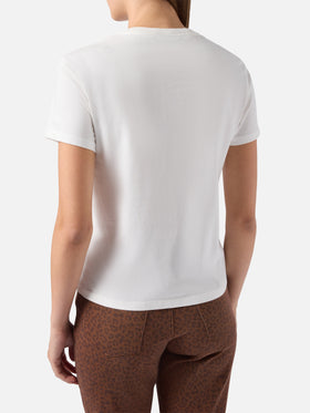 T-shirt Emilie in cotone bianco con ricamo Fatemi Santa