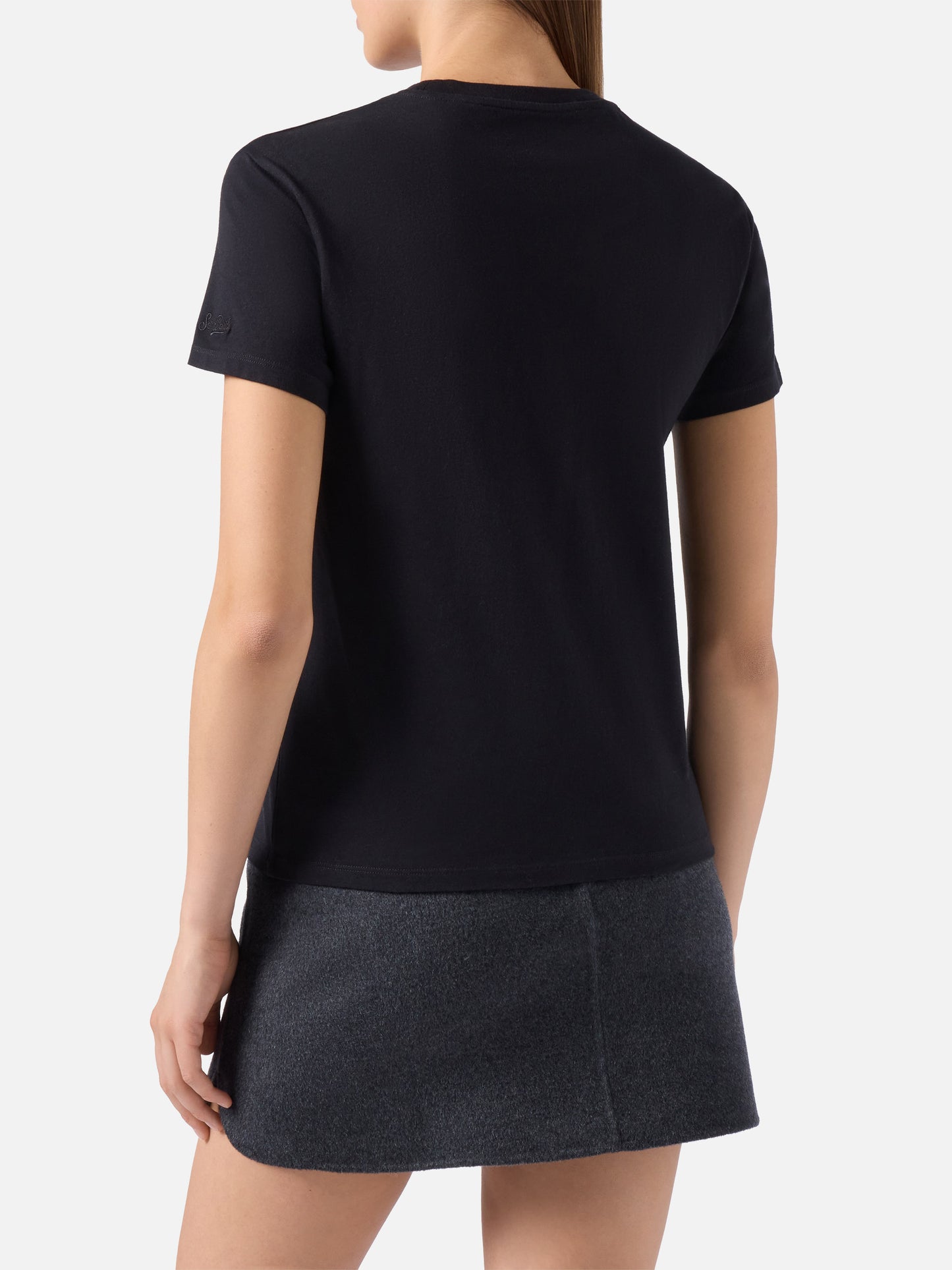 T-shirt Emilie en coton noir avec imprimé pailleté Vacanze di Natale | VACANZE DI NATALE SPECIAL EDITION