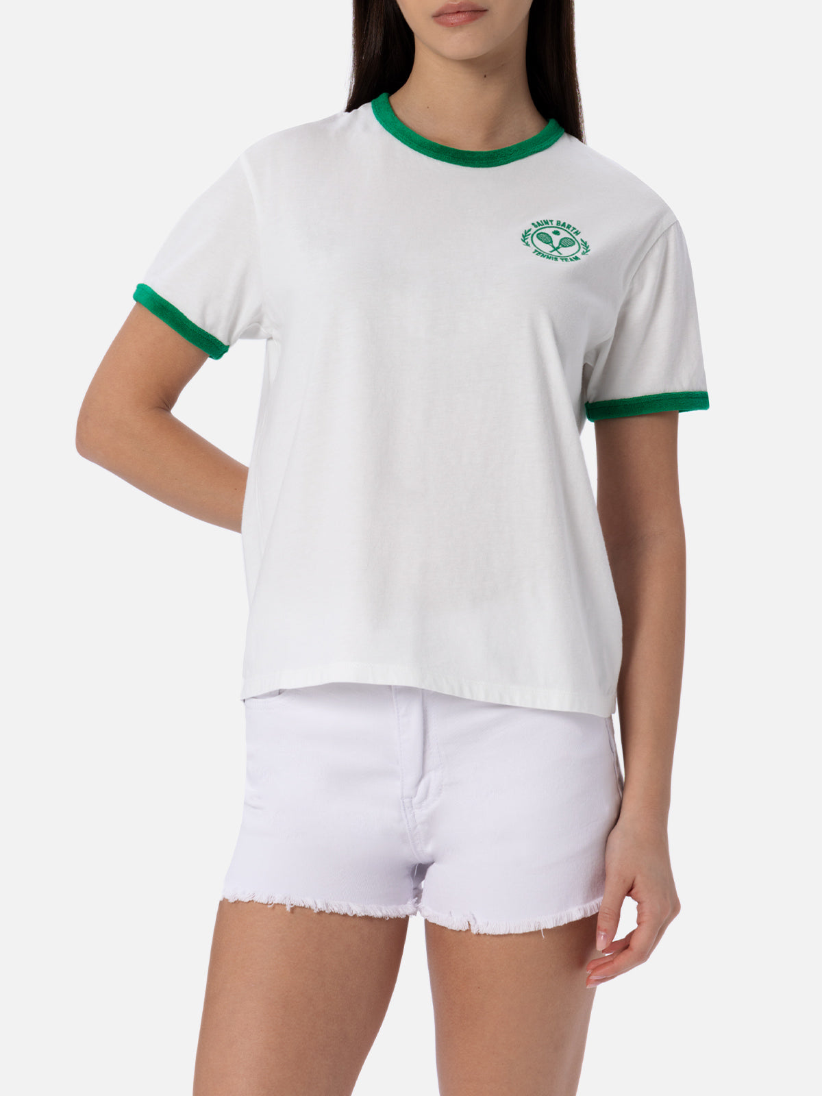 Woman cotton jersey crewneck t-shirt Emilie with terry details - MC2 Saint Barth