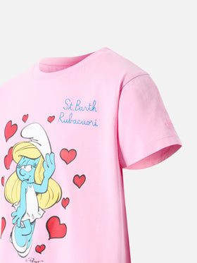 Cotton t-shirt Emma with Smurfette print and St. Barth Rubacuori embroidery