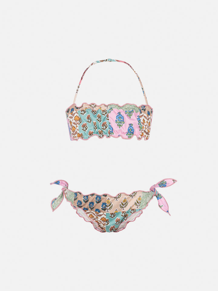 Emy klassischer Bandeau-Bikini mit Blumen-Patch-Print