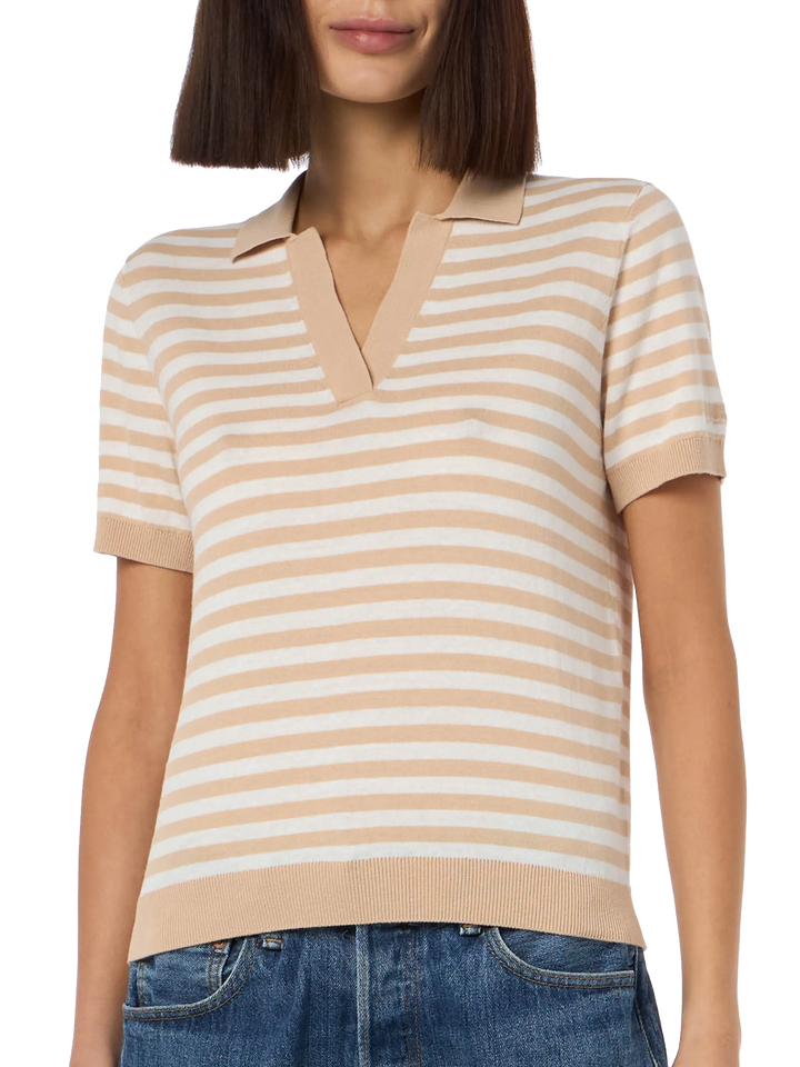 Woman beige striped knitted polo Evonne - MC2 Saint Barth