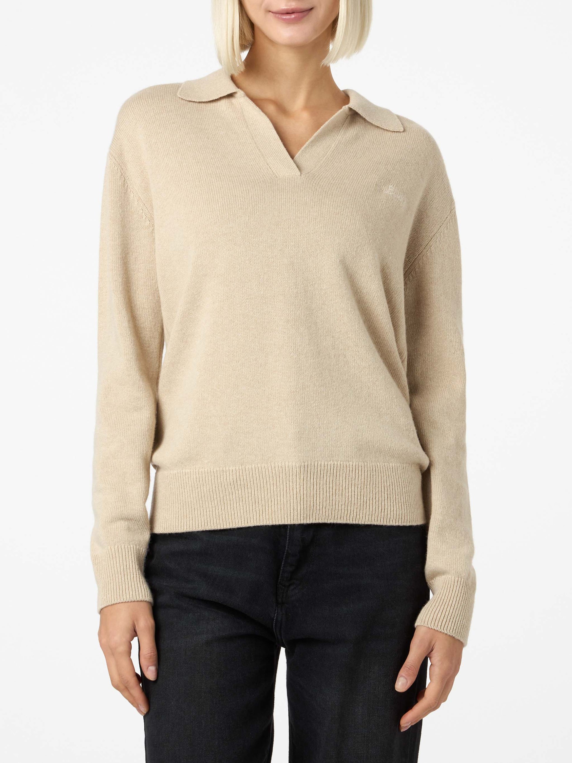 Woman beige cashmere blend sweater Eze with polo collar - MC2 Saint Barth