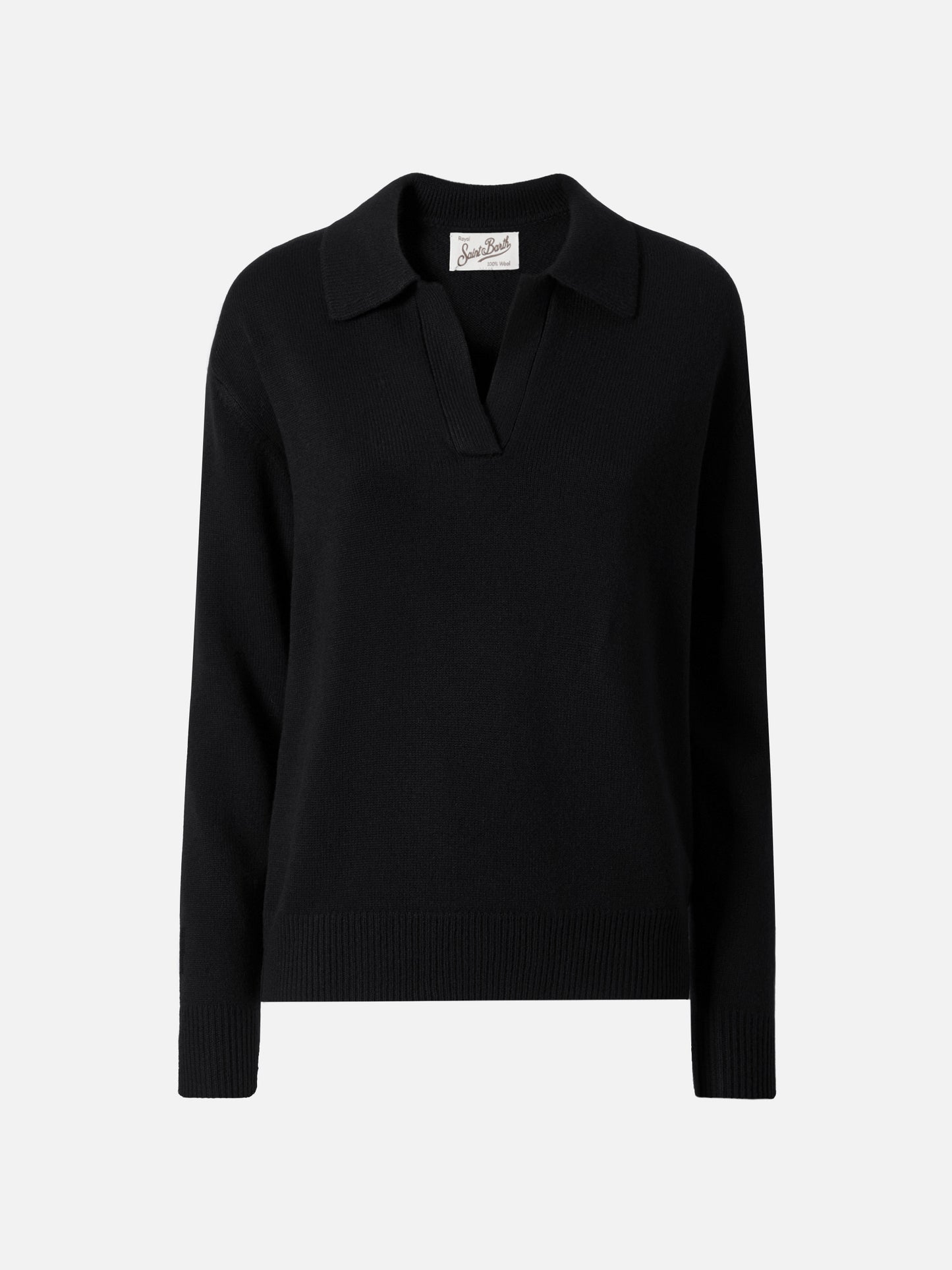 Black Eze wool sweater with polo collar