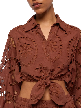 Febe camel brown cotton Sangallo lace shirt - MC2 Saint Barth