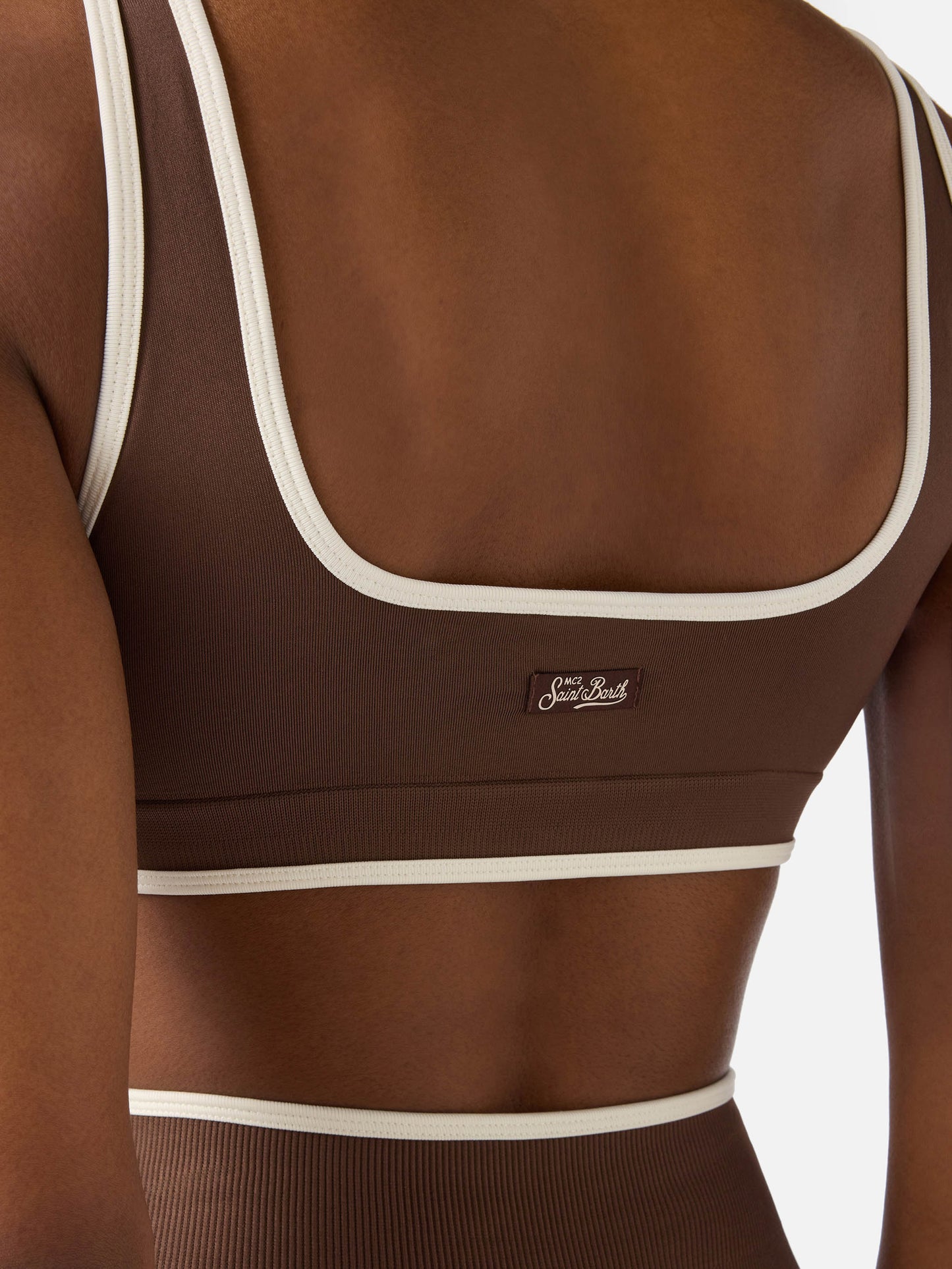 Brown technical fabric Fify sports top with contrast trim
