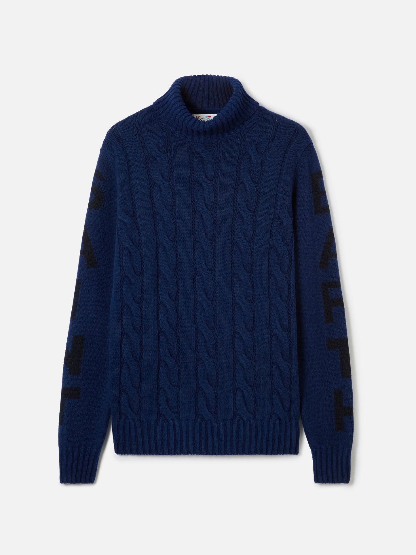 Maglione da uomo vintage blu intrecciato a collo alto pesante