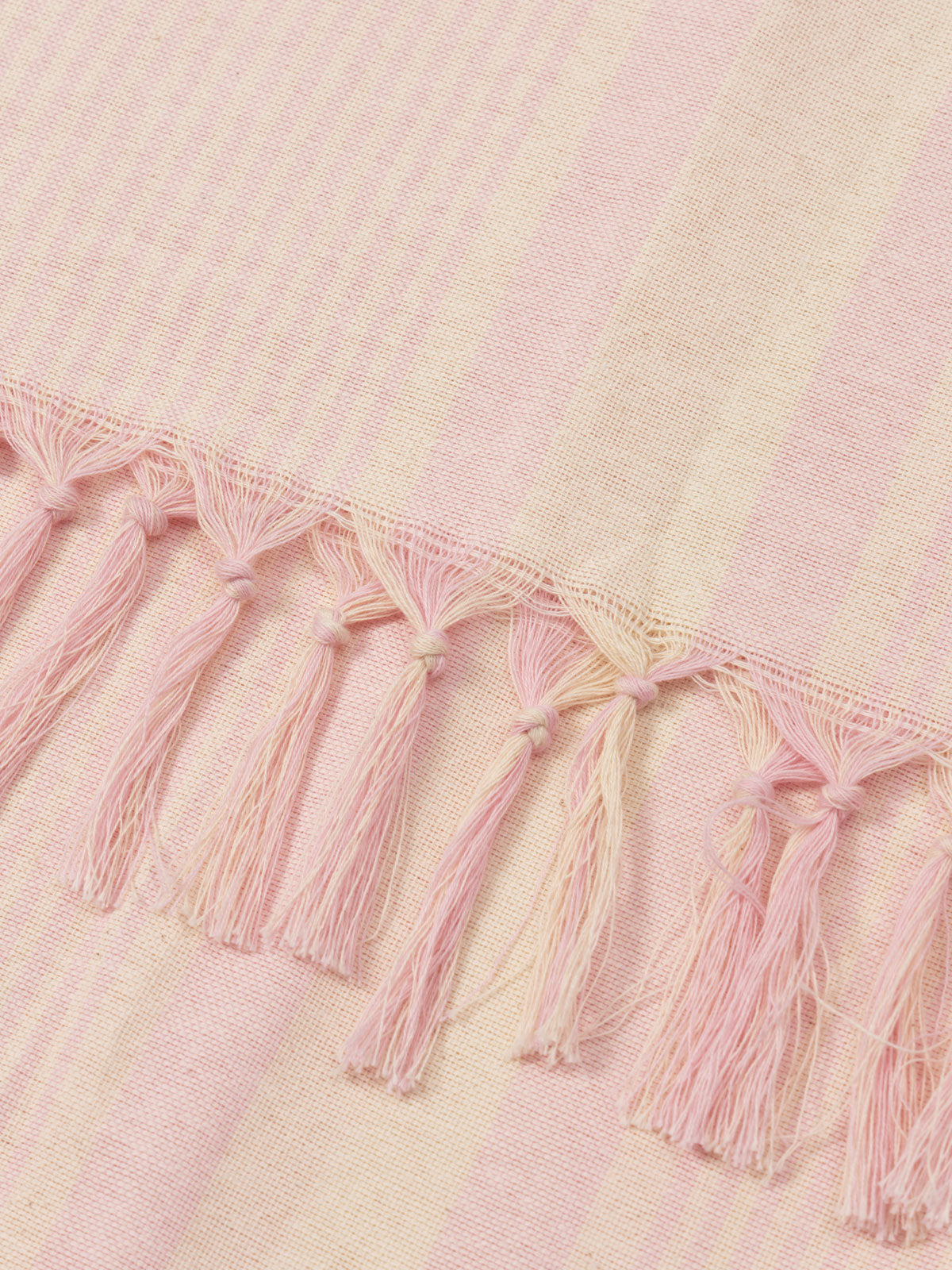 Light cotton beach towel Fouta with pink striped print and embroidery
