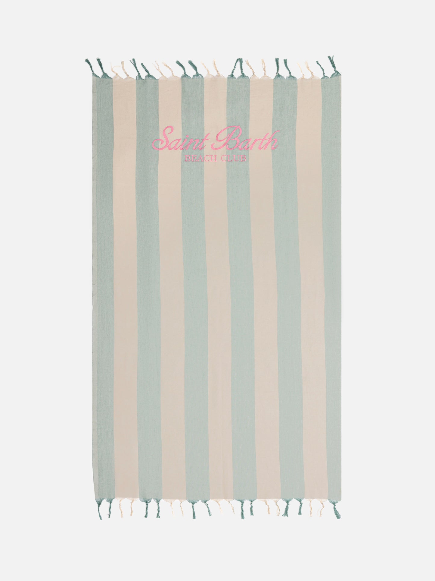 Light cotton Fouta beach towel with sage green striped print - MC2 Saint Barth