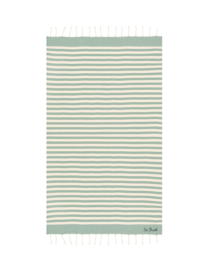 Baumwoll-Strandtuch Fouta mit Streifenmuster in Salbeigrün