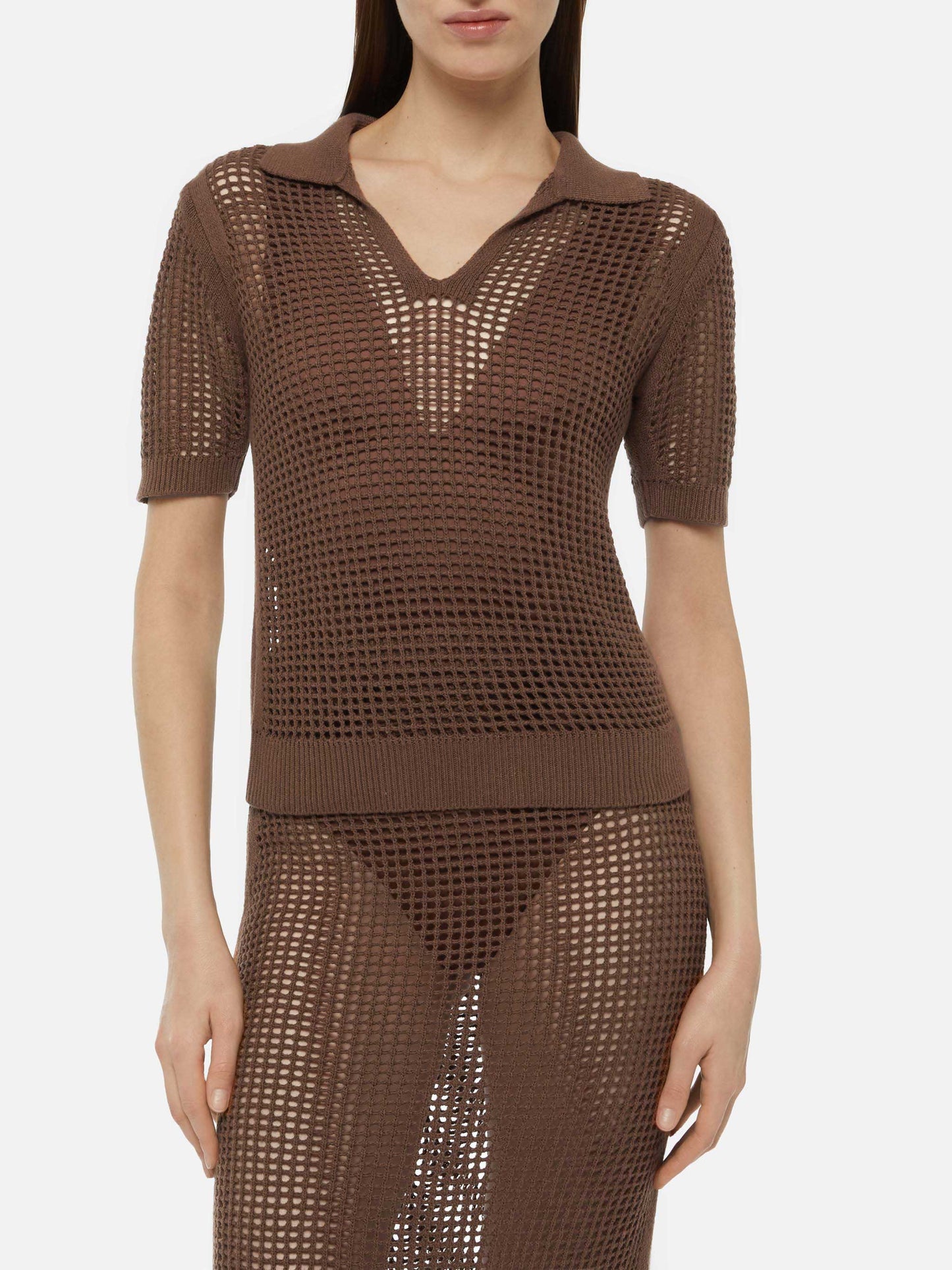Flora brown mesh crochet polo - MC2 Saint Barth