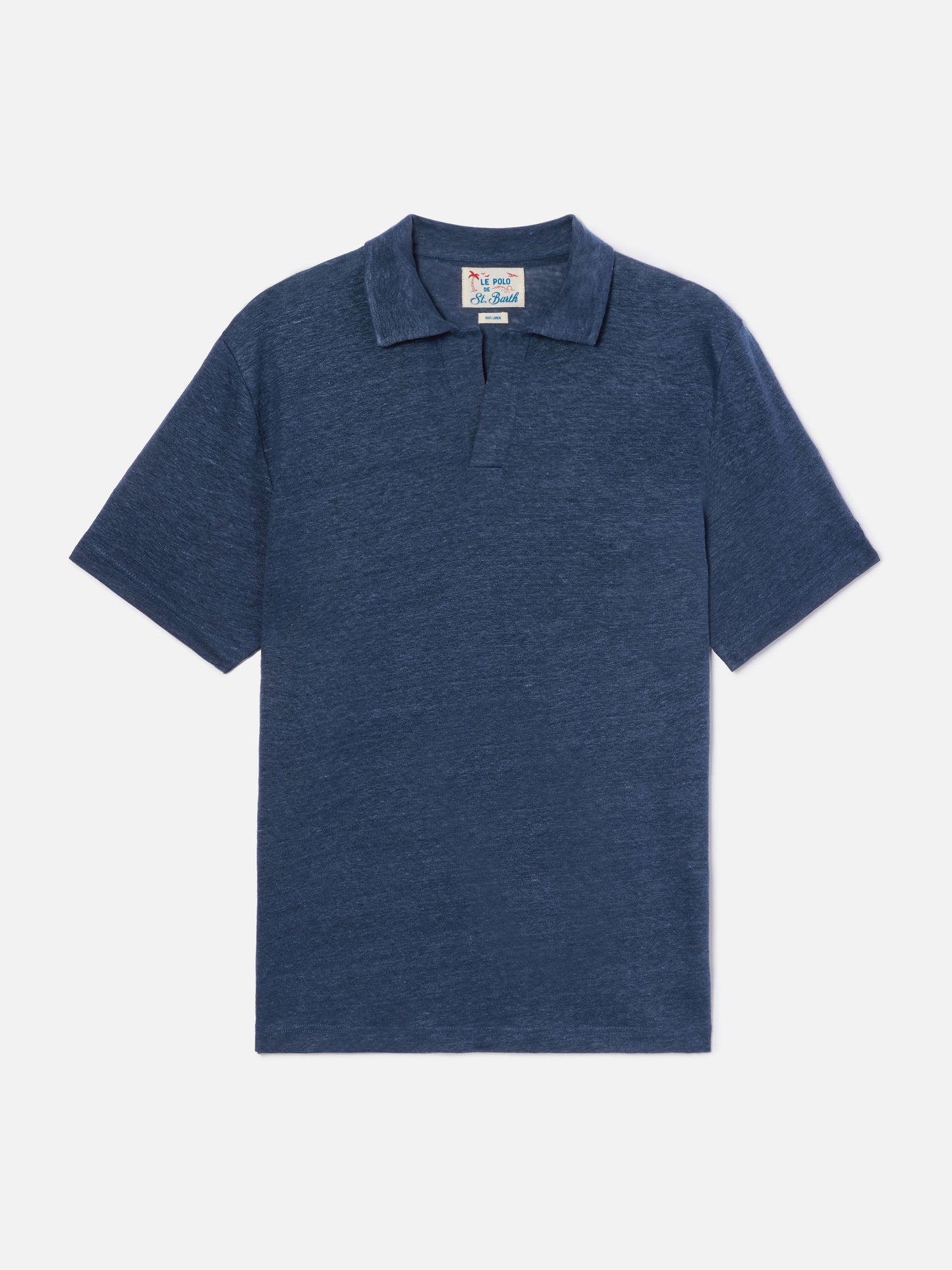 Polo Fraser in puro lino blu navy tinta unita