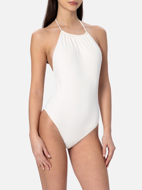 Woman cream halter neck one piece swimsuit - MC2 Saint Barth
