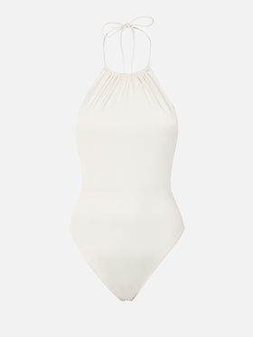Woman cream halter neck one piece swimsuit - MC2 Saint Barth
