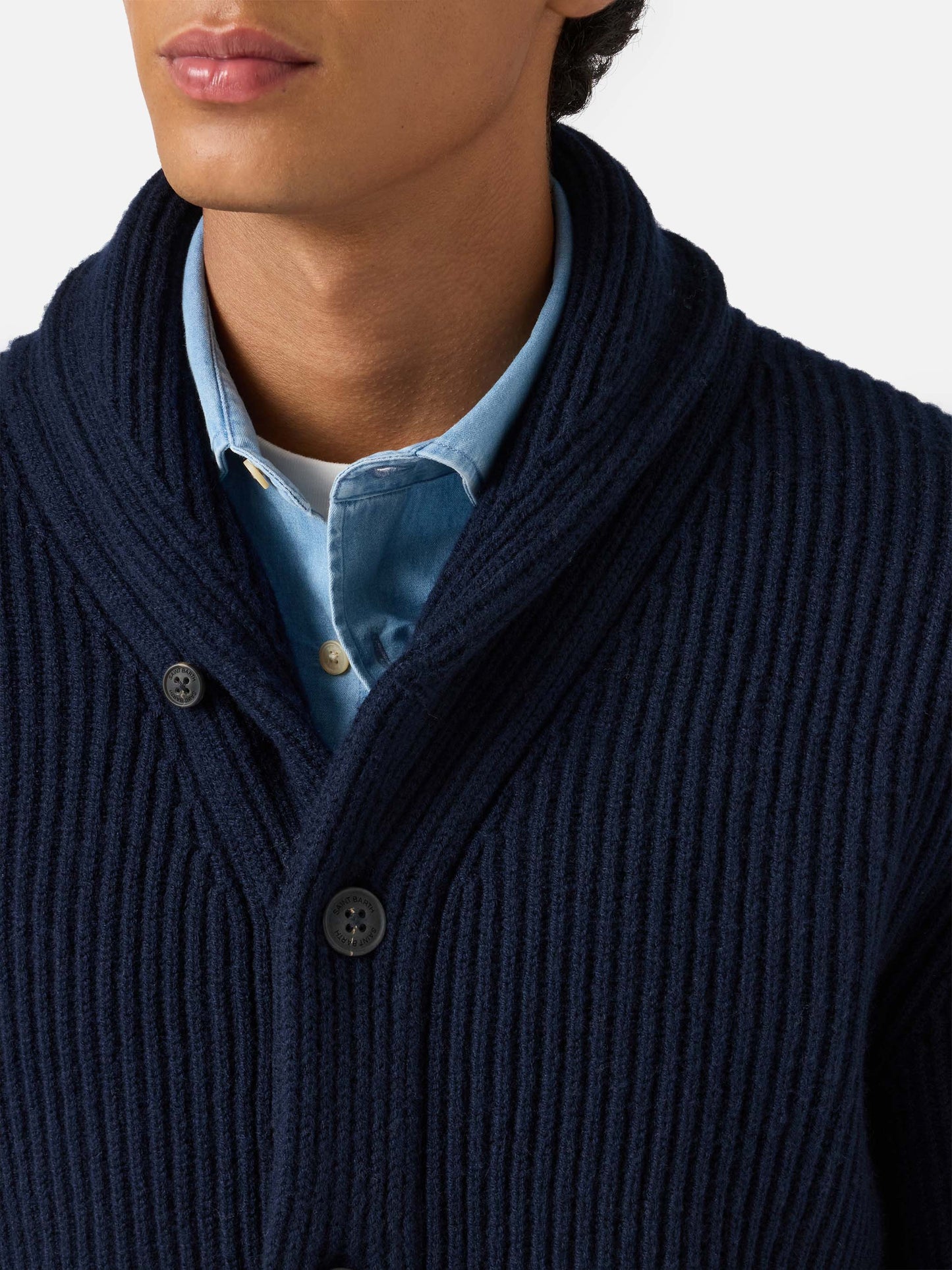 Cardigan Glasgow in pura lana blu notte