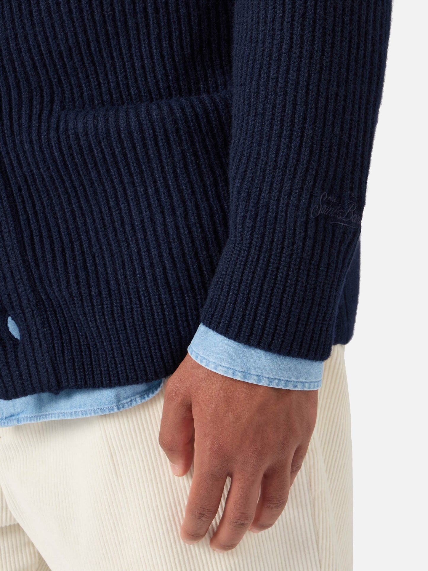 Cardigan Glasgow in pura lana blu notte