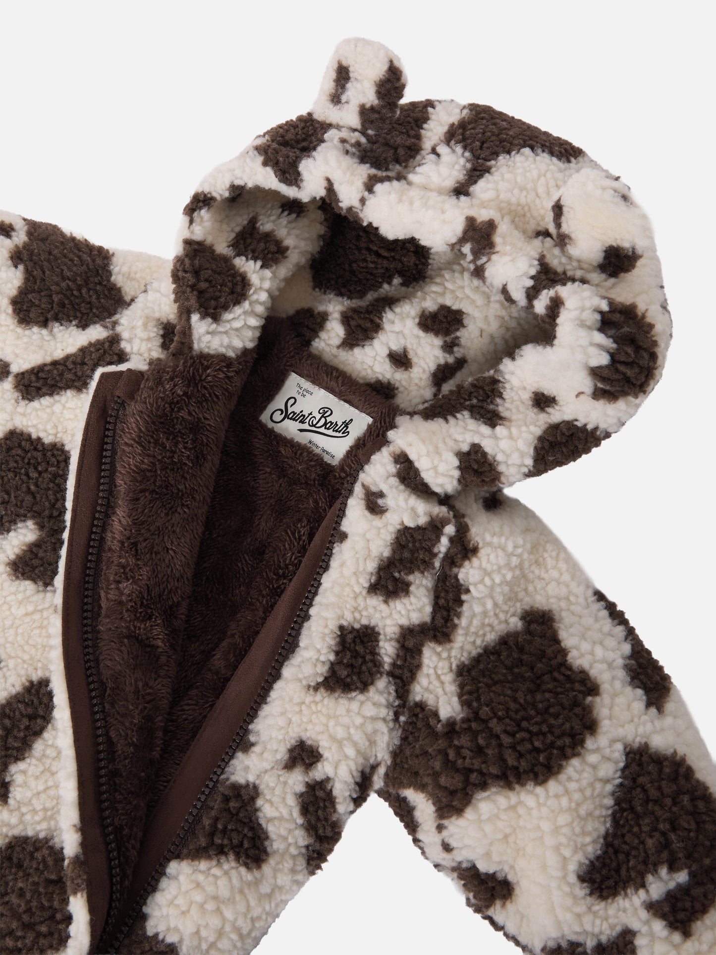 Glace Teddy padded snowsuit with teddy lining, cow print