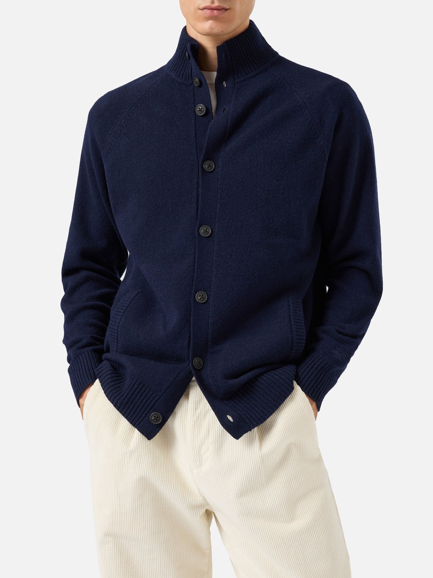 Navy blue cardigan Galway in 100% lambswool